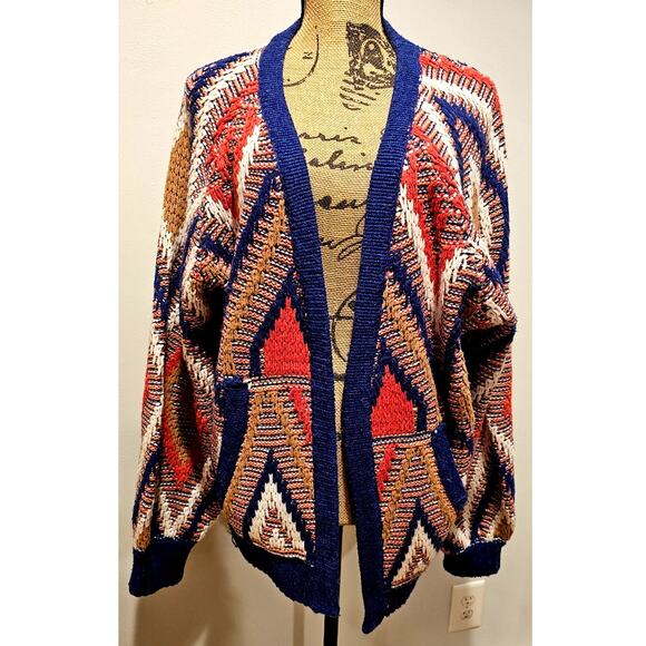 Ju Ju S'amuse! Deluxe Open Cardigan Gorgeous Knit Aztec Oversized Sweater, Sz XL - Picture 3 of 10